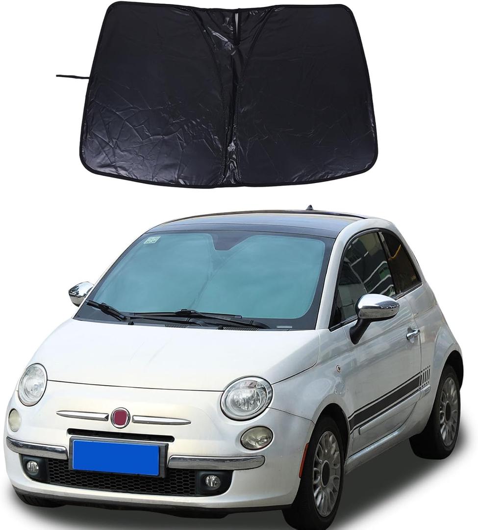 The Original Windshield Sun Shade Compatible with Fiat 500 2010-2025+ Abarth 595 2014-2024 Car Windshield Reflective Sunshade Protector Sun Shade Accessories (Black)