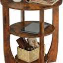 Round Side Table, 3-Tier End Table with Storage, 19.7 Rustic Brown Accent Table,Nightstand for Bedroom Living Room, Vintage Design for Couch, Sofa, Recliner, Small Space