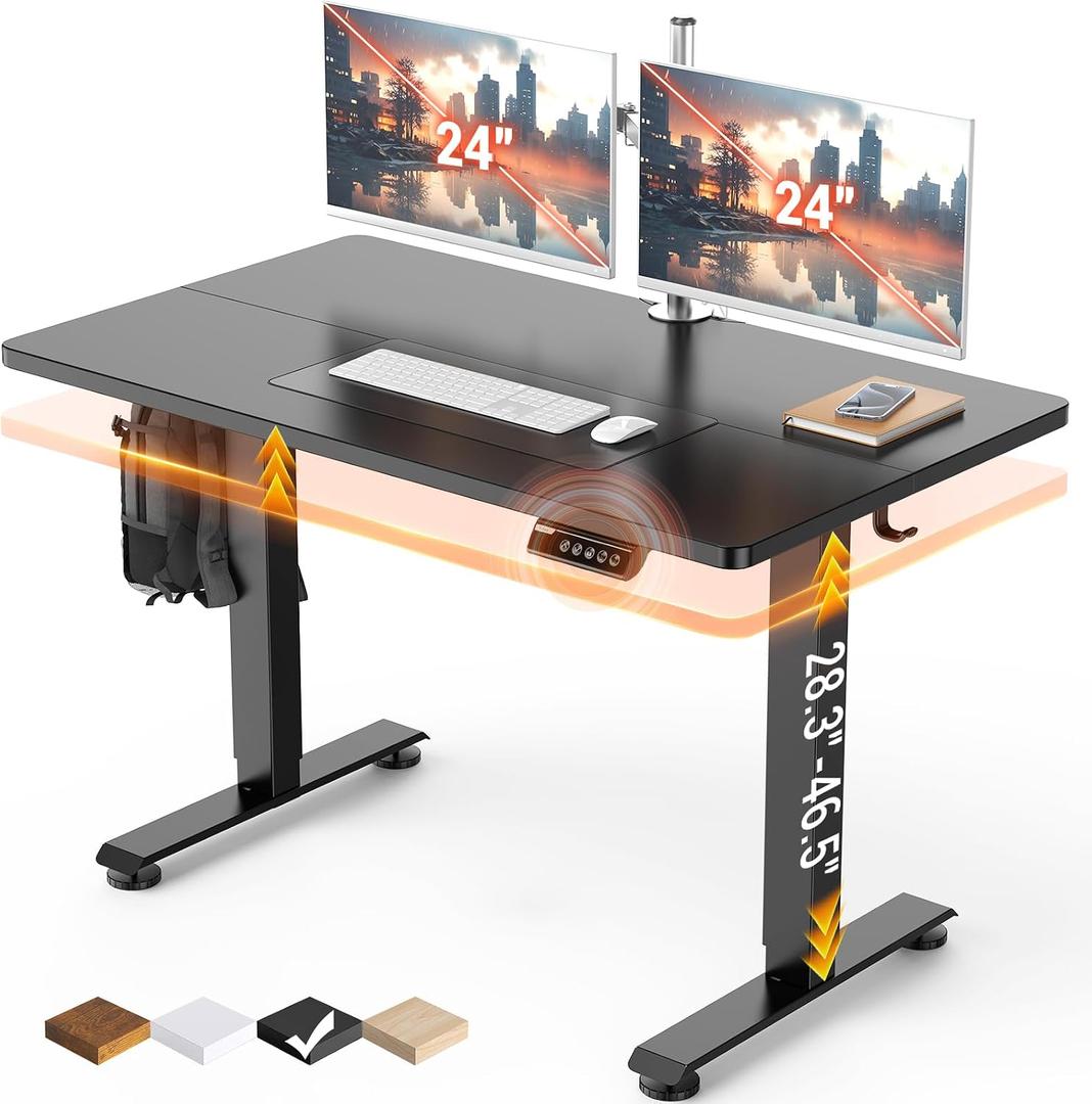 Veken 47.2" Standing Desk, Adjustable Height Office Desk with Wood Desktop, Computer Table for Home Work, Study and Gaming, Small Spaces, Modern Furniture, Black, 47.223.6 Inch