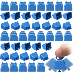 Gisafai 50 Pcs Mini Cow Bells for Crafts Christmas Metal Cowbells with Hooks Small Hanging Jingle Bells Decoration for Birthday Party Wedding DIY Craft Decoration(Blue)