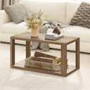SICOTAS Farmhouse Rectangle Coffee Table - Boho Center Table with Storage Shelf, Rectangular Table Accent Table, 2-Tier Sofa Side Table Mid Century Small Table (Reclaimed Caramel Oak)