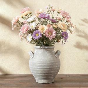 Ceramic Farmhouse Flower Vase, 7.36 Inch Rustic Decorative Vintage Vases for Home Decor Table Living Room Kitchen Bedroom Shelf Mantel Wedding Centerpiece