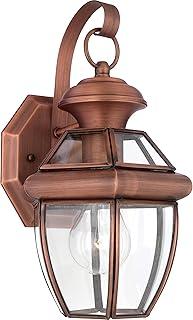 Quoizel Newbury Outdoor Wall Lantern, 12 Inch 1-Light Aged Copper Wall Sconce, French Country Exterior Wall Lantern Fixture, E26 Base, Clear Glass, Outside Lights for Patio, Porch, Garage or Yard, 

6.75"L x 7"W x 11.5"H