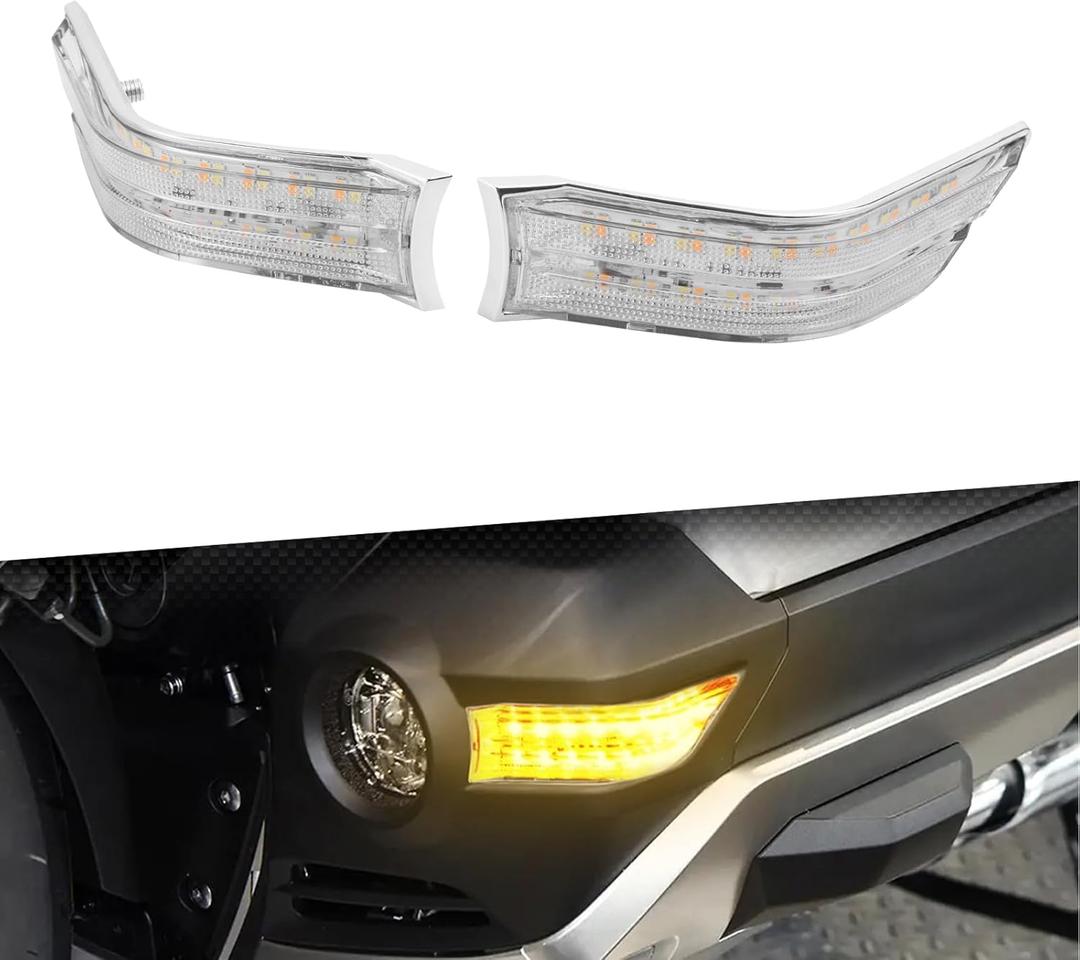 LED Turn Signals Fog Light Side Auxiliary Running Light Fit for Gold Wing GL1800 20182022 Front Fairing Lights (Chrome Shell Clear Lens)