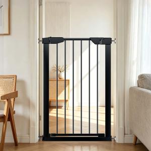 Fairy Baby 36" Tall Narrow Baby Gate 22.8"-25.5" Wide for Small Doorways | Narrow Pet Gate for Small Stairs, Auto-Close Pressure Mounted Metal Dog Gate, One-Hand Open Safety Child Gate No Drill, Black