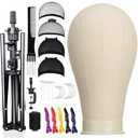 SZCY LLC 23 Inch Canvas Block Wig Head, 47 Inch Wig Stand Tripod with Head, Mannequin Head for Wigs Display with Wig Caps, T C Pins Brush Missing Parts