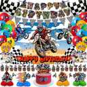 94PCS Dirt Bike Birthday Party Decorations Dirtbike Motocross Party Supplies Includes Banner Backdrop Balloons Cake & Cupcake Toppers Stickers Centerpieces