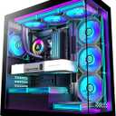 PC CASE 7 PWM ARGB Fans Pre-Installed, Mid-Tower Gaming PC Case, Panoramic Tempered Glass Computer Case with Type-C,360mm Radiator Support,Black,C9