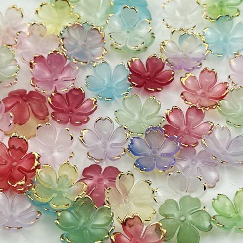 YHYPOCI 100pcs Acrylic Flower Beads, 19mm Cherry Blossom Plastic Gradient Flower Spacer Beads for DIY Crafts Bracelet Necklace Earrings Jewelry Making(Mix Colors)
