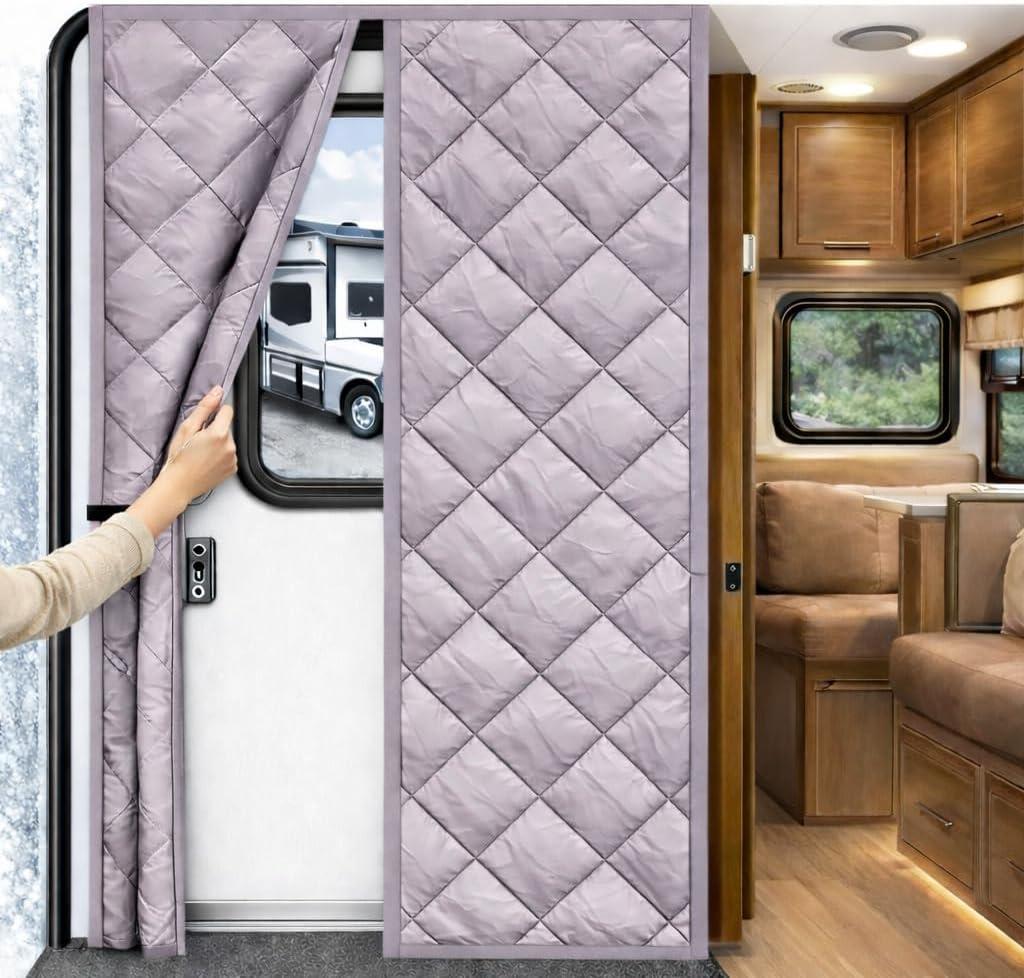 Thermal Insulated RV Door Cover  Magnetic Closure for Draft-Free Winter Living  RV Door Insulation Blanket for Inside Camper  Keeps Heat in & Cold Out (Grey)