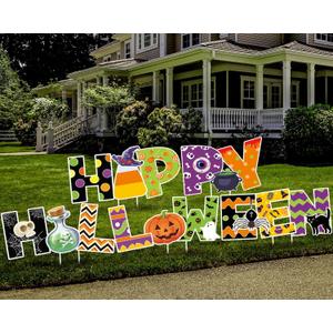 5 Pcs Happy Halloween Yard Signs Halloween Corrugated Yard Stake Signs Large Colorful Happy Halloween Letter Yard Lawn Sign Pumpkin Ghost Spider Yard Lawn Decoration for Halloween Party Outdoor Decor