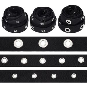 BENECREAT 6 Yards Black Cotton Grommet Eyelet Twill Tape Trim, 3 Sizes Cotton Snap Button Trim Silver Metal Eyelet Ring Ribbon Strip for Sewing Crafts Making, 2 Yards/Size