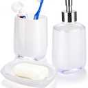 3 Pcs White Bathroom Accessories Set, Soap Dispenser, Soap Dish, Mouthwash Cup,Countertop Organizer Bathroom Sink Set,Boho Modern Bath Decor Gift for Home