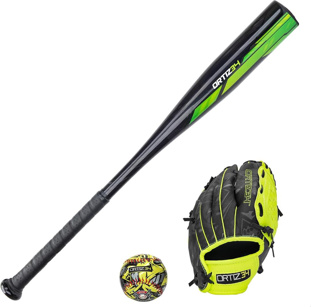 Ortiz34 Youth T-Ball Set, 25 Signature Aluminum T-Ball Bat with -10 Drop, Foam Core T-Ball, 9 Lightweight Youth Glove, Vibrant Graffiti Print, One Size