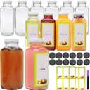 Brajttt Glass Juice Bottles with Lids, 12 OZ Juicing Bottles Reusable Glass, Set of 12 Square Beverage Containers Drinking Jars for Milk,Juice,Tea,Milkshake, Water,Honey,Jam