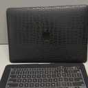 KEROM Compatible with MacBook Air 13 inch Case 2017-2010 Release A1369 A1466, Crocodile Skin Alligator Skin PU Leather Hard Shell Case & Keyboard Cover for Mac Air 13 2010-2017 (Older Version), Black