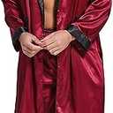 Tony & Candice Men's Satin Robe Lightweight Long Sleeve Silk Kimono Bathrobe with Shorts Set Sleepwear, Size: XL