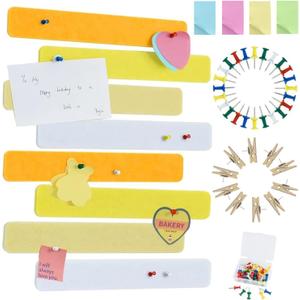 Vuzvuv 8 pcs Bulletin Board Bar Strips with 50 PushpinsSelf Adhesive Cork Board for WallFelt Pin Board for SchoolOffice Decor(Yellow White) (Rectangle)