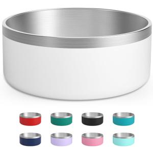 Stainless Steel Dog Bowl, Metal Water and Food Dish for Large Dogs, Insulated Non-Slip Pet Bowl, Easy Clean, 40oz, White