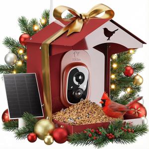 Titto Smart Bird Feeder with Camera, Outdoor Metal Bird Feeders with AI Identify Birds Species, 2K Live Stream & 5MP Photos, Removable Squirrel Proof Cage, Ideal Gift for Christmas, Red