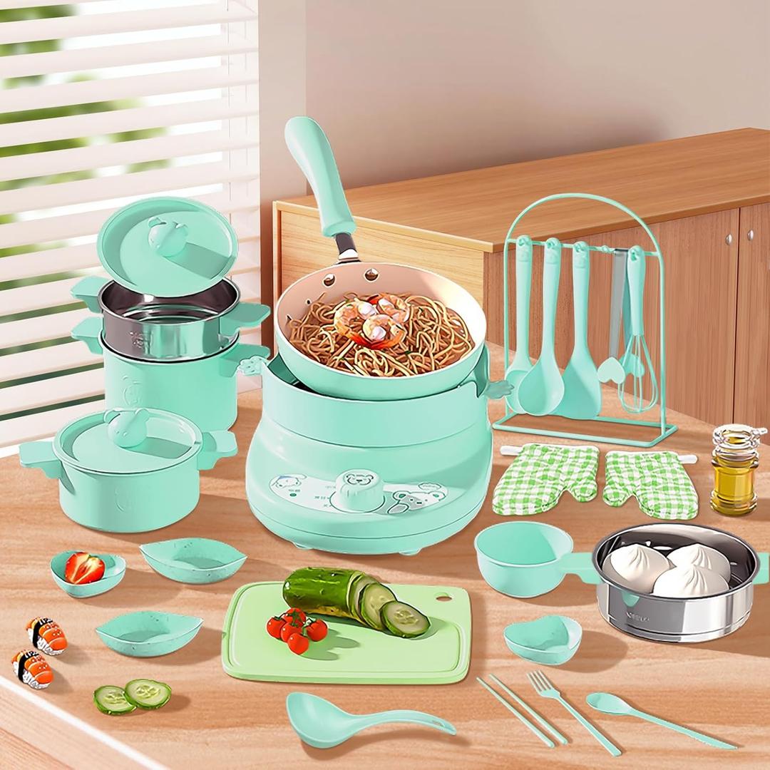 Kids Cooking Sets Real Easy Montessori Kitchen Safe Tools Making for Beginner Cooking Educational (Green)