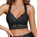 Avidlove Bralettes for Women Lace Bra Racerback Unlined Bralette Sexy V Neck Everyday Lingerie Bras Comfy Unpadded (Black, M)
