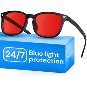 Gaoye Black with Red Lenses Blue Light Glasses for Computer & Gaming - Anti UV Ray Lenses, Scratch-Resistant & Comfort Fit (Medium)