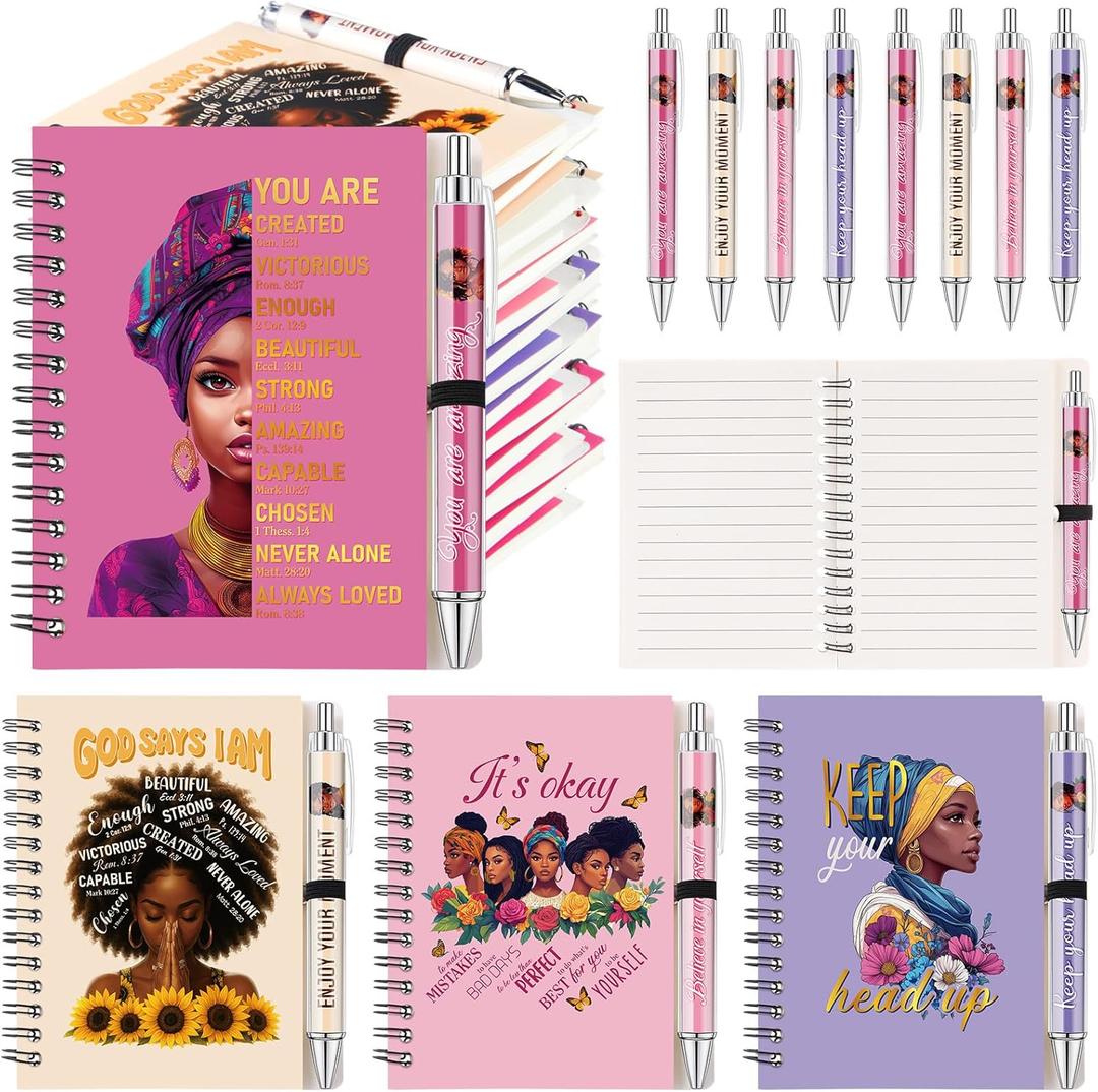 Colarr 12 Sets Black Women Journals and Pen Gifts African American Journal and Pen for Black Girl Inspirational Spiral Notebooks African American Gifts