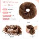 SEGO Human Hair Messy Bun Hairpieces Real Scrunchies Wavy Curly Tousled Updo Donut Chignon Ponytail Extensions for Women Girls-#04 Medium Chocolate Brown