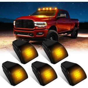 Keiurot Solar Cab Lights for Truck, Solar Powerws Cab Light Wirless with Vibration Sensor No Drill Car Roof Clearance Marker lights for Truck Pickup,Amber 5Pack