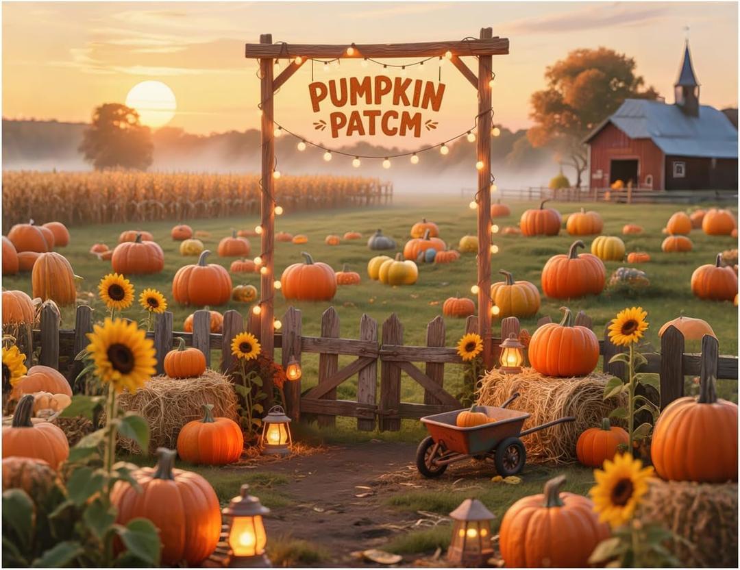 7X5FT Fall Backdrop Photography Pumpkin Patch Backdrops Autumn Harvest Backgroud Rural Scenery Back Drop Thanksgiving Party Decorations Banner YY-2534