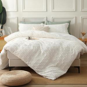 MILDLY Waffle Weave Duvet Cover Set White Tufted Duvet Cover 100% Washed Microfiber Soft & Breathable Textured Comforter Cover Set with Zipper Closure Corner Ties, Size: King(104"x90")