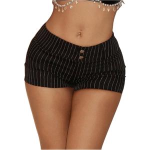 Milumia Women's Y2K Striped Print Shorts Button Front Slim Fitted Mini Shorts Black Large
