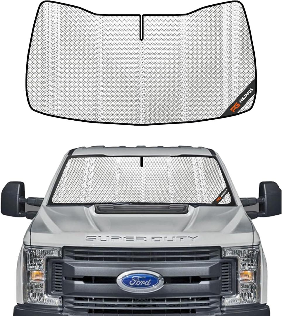 Windshield Sun Shade for 2021-2025 Ford F-150. Full Front Window Sunshade Coverage (Upgrade Shiny Silver)