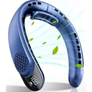 FrSara Portable Neck Fan Rechargeable, Neck Fans that Blow Cold Air, Personal Neck Cooler with 4000mAh, LED Display, 3 Speeds, USB TYPE-C, Ideal Gift for Women, Travel, Men, Sports, Denim
