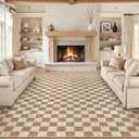 LIVEBOX 10x14 Area Rugs for Living Room, Checkered Non-Slip Washable Rugs, Farmhouse Neutral Classic Geometric Pattern Large Boys Area Rug for Bedroom, Carpet for Dining Room Office (Brown,10'x14')