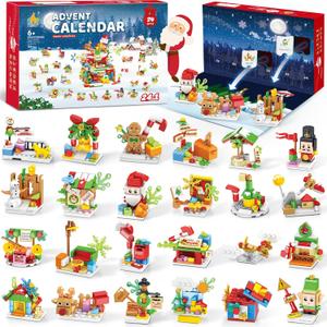 Santas Workshop Advent Calendar 2025 Building Set for Kids  24-in-1 Christmas Holiday Countdown Gift with 24 Days of Surprise Figures, Party Favors Building Block for Boys & Girls Ages 6+