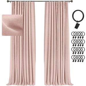 INOVADAY 100% Blackout Curtains for Bedroom, Black Out Curtains 84 Inch Long, Clip Rings Linen Blackout Drapes, Thermal Insulated Room Darkening for Living Room, 2 Panels - Blush Pink,W50xL84