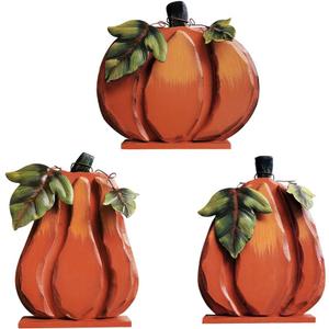 Rustic Wood Fall Pumpkin Decor, Indoor Standing Flat Pumpkin Decoration for Autumn Harvest Thanksgiving Halloween Dcor, Decorative Pumpkin Centerpiece Home Fall Tabletop Sign for Tiered Tray Decor