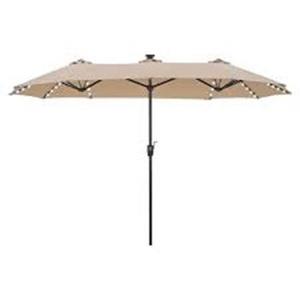 GREEN PARTY 13 ft Rectangle Patio Umbrella with Solar Lights, Double-Sided Market Table Umbrella with Crank, Large Outdoor Umbrellas for Patio Poolside Garden Backyard, Beige