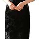 Women Cheongsam Long Dress Evening Short Sleeve Slim Fit Maxi Dress Floral Faux Silk Stand Collar Bodycon Qipao (4X-Large, Black)