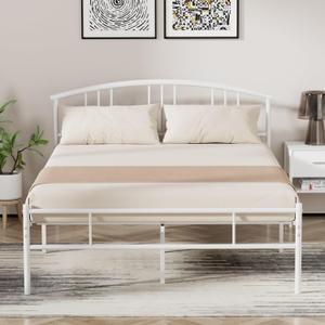 VECELO Full Size Bed Frame with Headboard and Footboard, Metal Platform Mattress Foundation, Sturdy Steel Slat/No Box Spring Needed/Under Bed Storage/Easy Assembly (White)