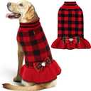 KYEESE Christmas Dog Sweater Dress for Medium Dogs with Leash Hole Classi Checkered Pet Sweaters Dog Christmas Outfit with BowtieTurtleneck Dogs Apparel for Winter, XXXL (XXX-Large (60-80lbs), 09#Red Plaid)