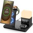 Wireless Charger for Samsung/Android,6 in 1 Alarm Clock Charging Station for Bedrooms with Bedside Clock Night Light for Samsung S25/S24/S23 Ultra/Buds,Watch Charger only for Galaxy Watch 8/7/6-Black