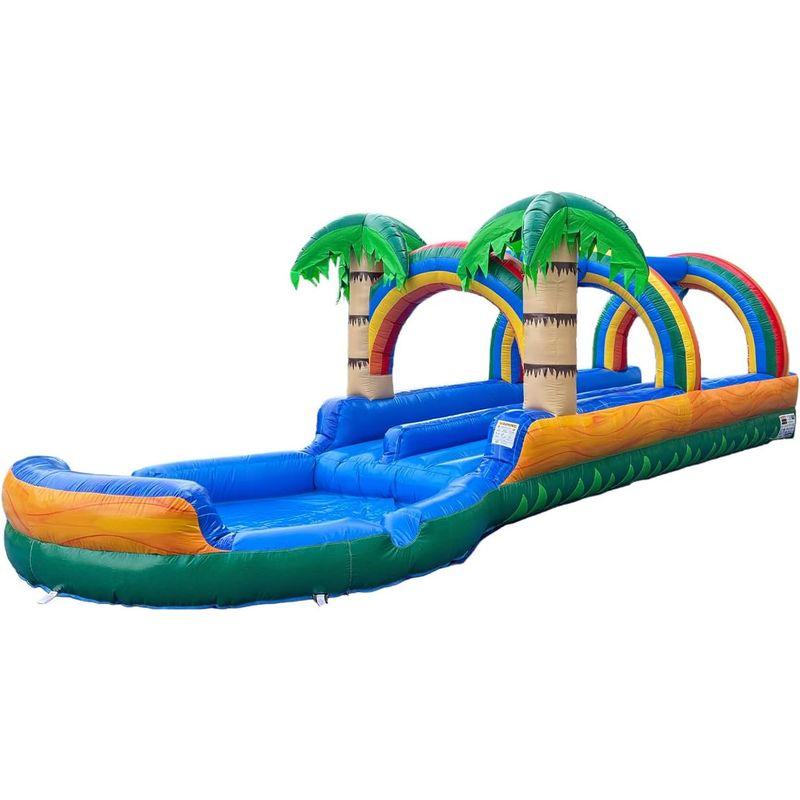 7ft Tall Tropical Inflatable Slip and Slide Water Slide, Dual Lane Racer with Pool-27ft Long, 100% PVC Vinyl, Commercial Reinforced, Backyard Summer Water Play, Wet/Dry Fun, Includes Blower
