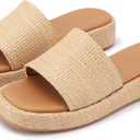 LUXMUWA Raffia Sandals Women Platform Wedge Slides Straw Espadrilles Mules Summer Shoes Cute Beach Sandals for Women 2025 Size 9