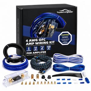 TOPSTRONGGEAR 4 Gauge OFC Amp Kit Car Audio Amplifier Wiring Install Kit with RCA Cables, 150A Fuse, 17FT Power Cable – 4 OFC Complete Subwoofer Installation Kit for Car, Truck, Marine Stereo Systems