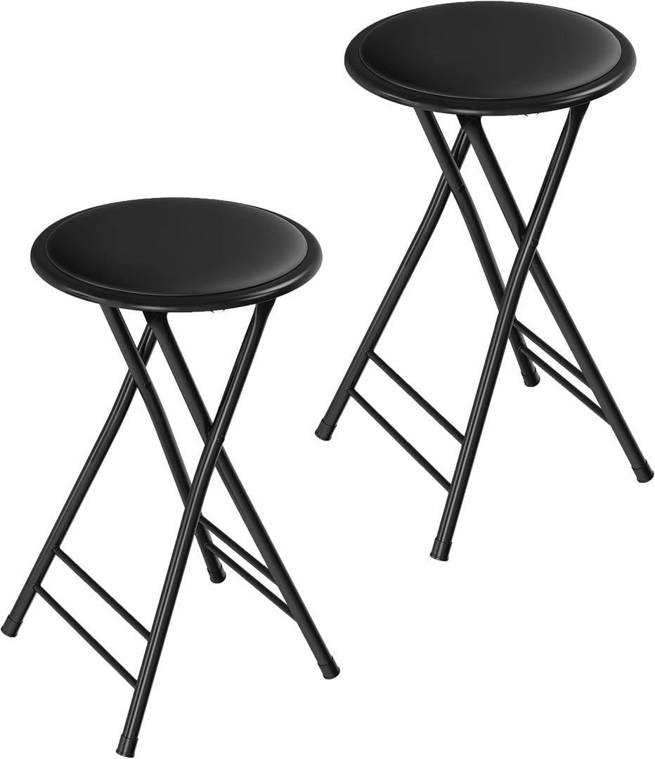 Lavish Home Set of 2 Counter Height Bar Stools  24-Inch Backless Folding Chairs with 225lb Capacity for Kitchen, Rec Room, or Game Room (Black)