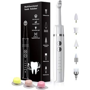Tooth Polisher, Rechargeable Tooth Whitening Kit for Teeth Cleaning and Whitening, with 3 Tooth Polish Paste and 5 Brush Heads, LED Light, Easy to Use at-Home Personal Dental Care Kit, White Tooth Polisher, Rechargeable Tooth Whitening Kit for Teeth Cleaning and Whitening, with 3 Tooth Polish Paste and 5 Brush Heads, LED Light, Easy to Use at-Home Personal Dental Care Kit, White