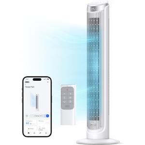 Dreo Smart Tower Fan for Bedroom, Standing Fans for Indoors, 90 Oscillating, 26ft/s Velocity Quiet Floor Fan with Remote, 12H Timer, Voice Control Fans for Indoors, Compatible with Alexa (White)